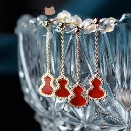 Mi Xiong 925 Sterling Silver Earrings for Women Gourd Style Luxury Jewelry Classic Crystals Party Wedding Stud Earrings Fashion