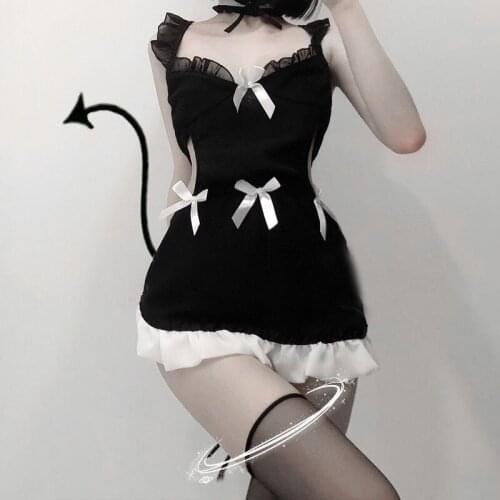 Kawaii Sexy Black White Maid Cosplay Costume For Women Erotic Chemises Lingerie Gothic Style Outfit Woman Skirts Bodysuit