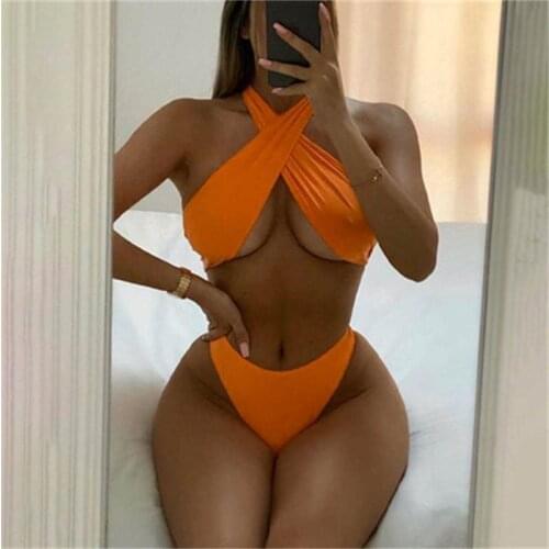 2 pieces sets Bikini Women Cross Over Front Swimsuit Push Up Summer Swimwear Halter Brazilian Bathing Suit Swimming Wear Female