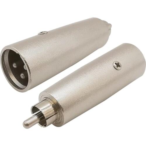1Pcs Silver Metal 3 Pin XLR Male to RCA Male Plug Audio Adapter Microphone Speaker Connector
