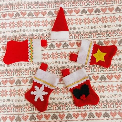 10Pcs/Set Cute Mini Christmas Decoration Stockings Tableware Cutlery Gifts Bag Xmas Home Decor Festival Party Ornament