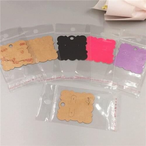 100Pcs/Lot 5x5cm Earring Card Ear Stud Flower Printing Kraft Paper Jewelry Sets Display Accessory Card With 100 Opp Bags Favors