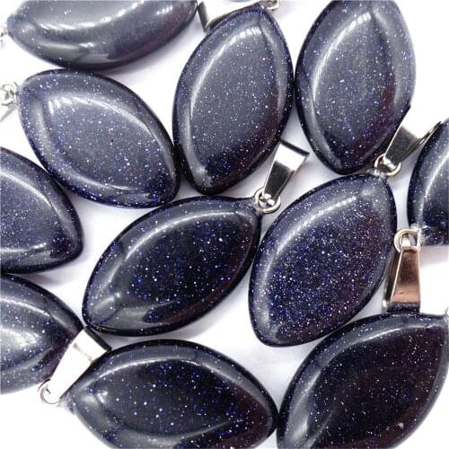50Pcs 28x15x6mm Wholesale Blue Sand Stone Oval Pendant Bead DIY Earrings Jewelry Accessories S563