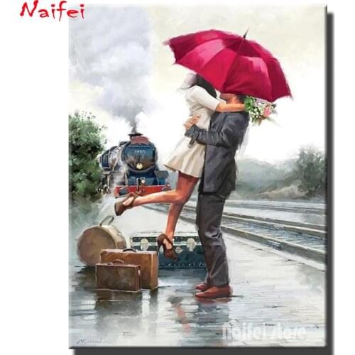 5d Diy Diamond Painting Abstract Train Station Landscape Lovers Mosaic Art Full Square Round Drill Diamond Embroidery Kits Decor