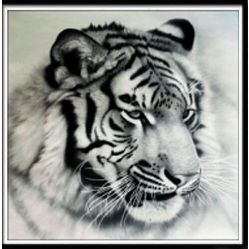 5d Diy Diamond Painting Animal Black and White Tiger Round Diamond Imitation Cross Stitch Embroidery Set Home Decoration