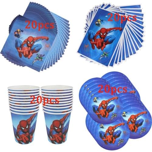 80pcs Spiderman Theme Disposable Tableware kids Birthday Party Paper Cups +Plates+Napkins+Giftbags Sets Party Supplies