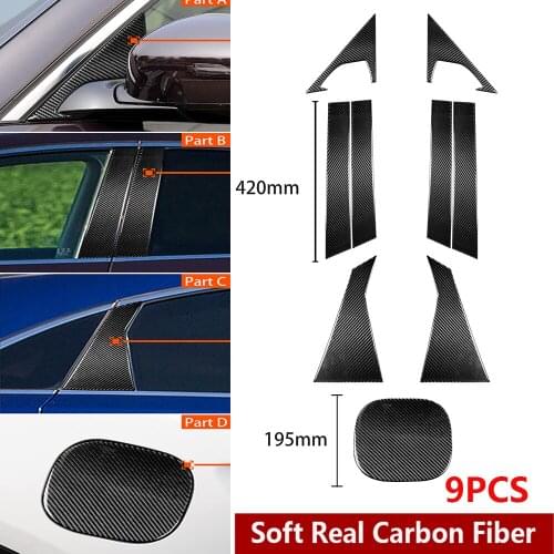 9PCS Soft Carbon Fiber Exterior Window Glass Triangle &Pillar Posts &Fuel Tank Cap Trim Fit for INFINIT FX 2009-2013 QX70 2014