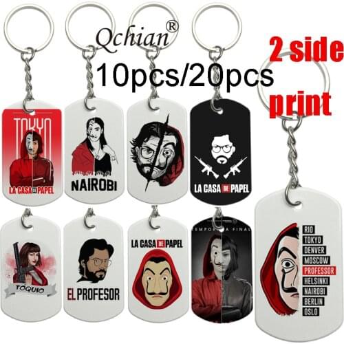 10/20pcs la casa de papel money heist TV Show Keychain Key Ring Bag Charm Key Chain keyrings for Fans Good Friends Trinkets