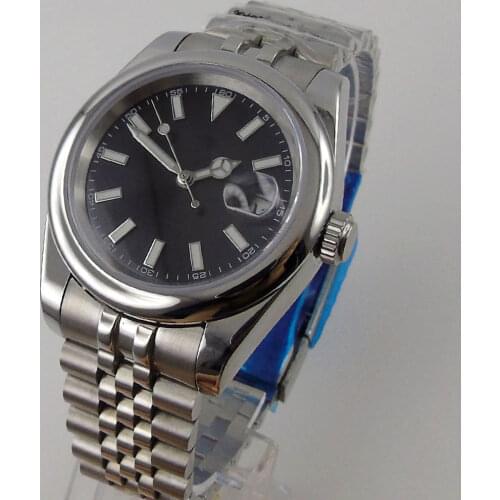 36mm Black Dial Sapphire Glass Date Window magnifier jubilee Miyota 8215 Movement Automatic Mechanical Mens Watch