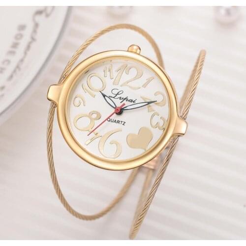 Fashion Women Watch Big Round Dial Heart Open Bangle Double Layer Quartz Wrist Watch Ladies Dress Clock Gift Luxury reloj mujer