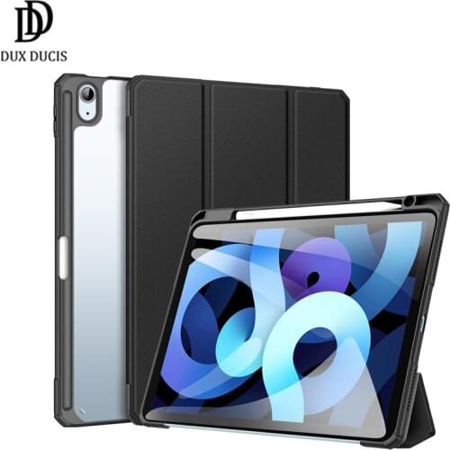 For iPad Air 4 Case PU Leather Sleep Wake Cover + Clear Back with Pencil Holder Trifold Stand Sleeve For iPad Air 10.9 Dux Ducis
