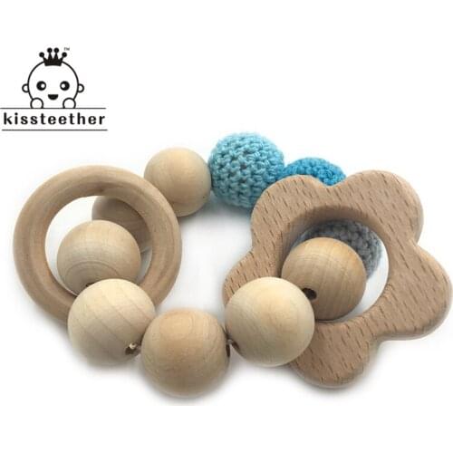 Baby Bracelet Wooden Animal Teether Eco-friendly Baby Teething Toys Infant Chew Bangle Shaped Rattle Baby Teether Gift