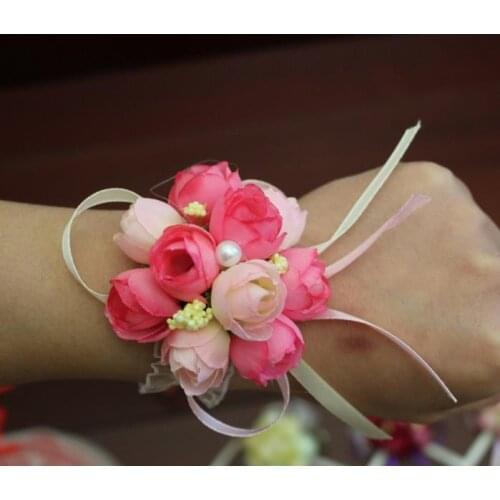 Bridesmaids Bride Elasticity Lace wrist flowers Sister Hand Flower Boutonniere Party Wedding Decoration Flower Dancing props