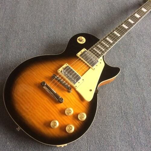 Rosewood fingerboard electric guitar, Dark sunburst maple top, heel shaved Solid mahogany body electric guitar, Free shipping