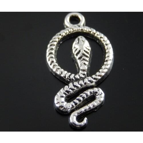 Julie Wang 10pcs Mini Charms Alloy Retro Silver Color Circle Snake Shape Pendant Handmade Hanging Crafts Suspension