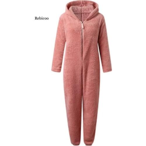 Plus Size Winter Women Pyjamas Onesies Warm Fluffy Fleece Jumpsuits Sleepwear Overall Hood Sets Pajamas for Women Adult