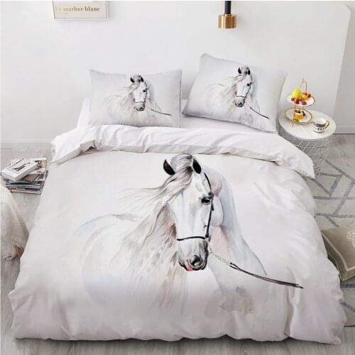 Horse Bedding Set 3D Custom Design Animal Duvet Cover Sets White Bed Linen Pillow Cases Full King Queen Super King Twin Size