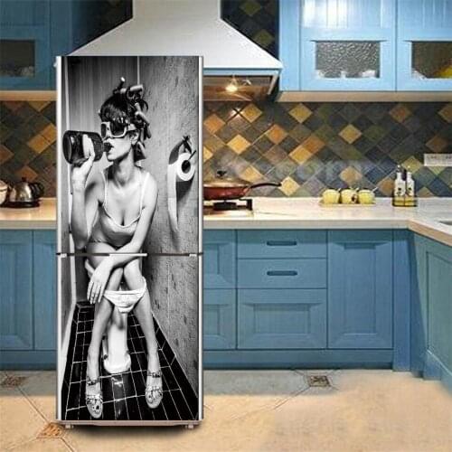 Kitchen Fridge Sticker Self Adhesive Girl Toilet Door Decal Home Design Art Wallpaper Wall Sticker Furniture Decoration Posters