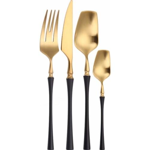 Matte Black Gold Cutlery Set Kitchen Tableware Stainless Steel Dinnerware Set Spoon Fork Knife Dinner Set Black Luxury Flatware