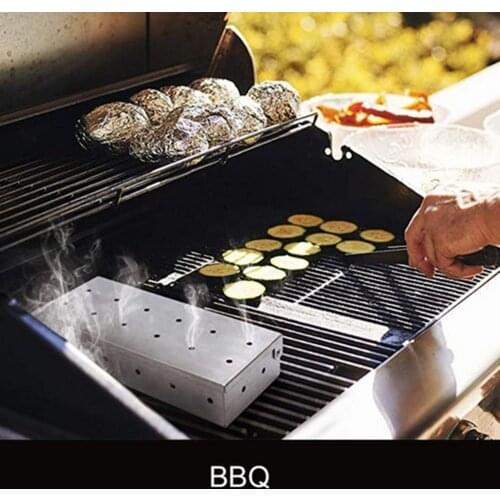 Stainless Steel Meat Smoking Smoker Box for BBQ Wood Chips Grilling