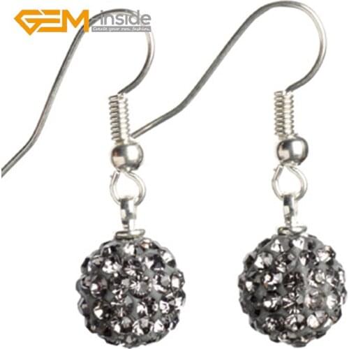 New Assorted Colors 10mm Rhinestone Czech Crystal Ball silver plated Lady Dangle Jewelry Earrings Wholesale Gem-inside Girl Gift