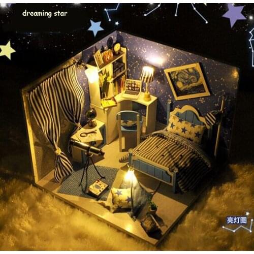 New arrive Christmas GIFT DIY Dreaming Star with dustproof Wooden House With Furniture Dolls&music 3D Puzzle Toy Gifts
