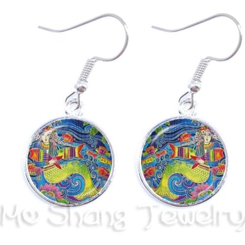 New Arrival Cabochon Glass Stone Buttons Cabochon Mermaid Art Glass Cabochon Pendant Earrings For Women Wholesale