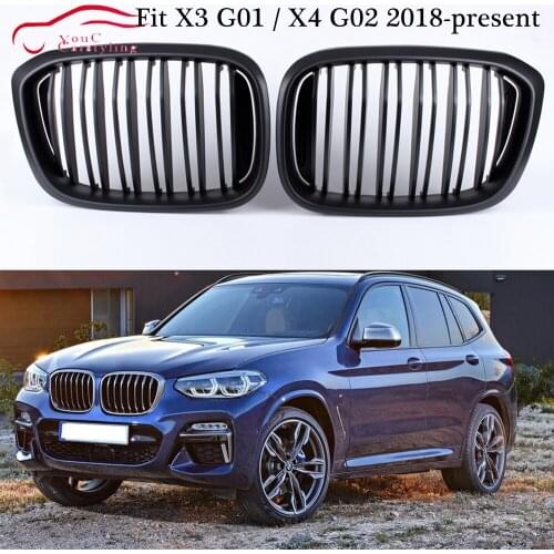 New X3 X4 Front Bumper Kidney Grille for BMW X3 G01 G4 G02 2018 2019 Dual Slat Matte Black ABS Plastic Front Hood Mesh grills
