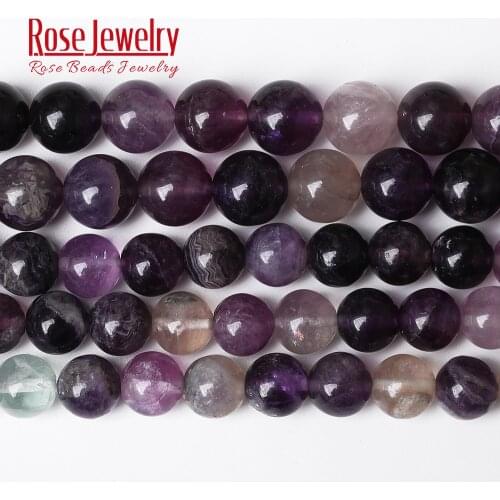 Wholesale Natural Stone Purple Fluorite Quartz Round Loose Beads 15" Strand 4 6 8 10 12 MM Pick Size For Jewelry Making