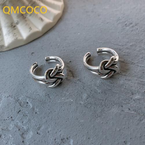 QMCOCO Vintage Woven Winding Line Knot Rings For Women Adjustable Opening 925 Silver Rings Punk Jewelry Accessories