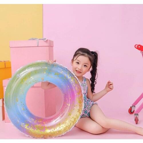 Rainbow Sequin Transparent Swim Ring The New Boy girl Kids Pool Toys Hawaii Summer Beach Party Shiny Inflatable Float Adult Gift