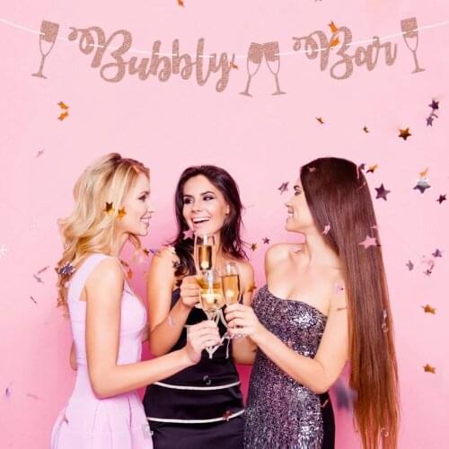 Rose Gold Hen Party Banner Decoration Tassel Bubbly Bar Glitter Letter Rose Gold Cake Topper Wedding Party Decoration Supplies