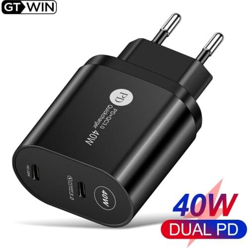 40W PD Fast Charging Mobile Phone Charger 100-240V for EU/UK/US Plug Universal Dual Port Type-C Flash Charge Travel Charge