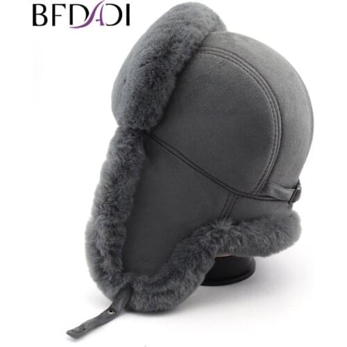BFDADI Men Caps Women Bomber Hats 2 Colors Winter Hat Russian Thicker Warm Solid Soft Windproof Ear Flap Ushanka Hat 2020