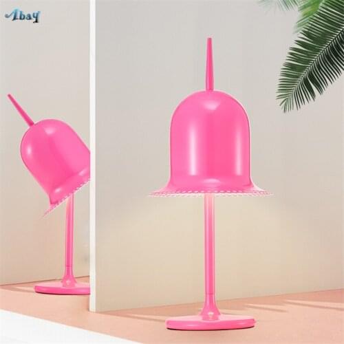 Nordic Iron Pink Girl Table Lamps Bedroom Bedside Living Room Children Room Lights Study Hat Shade Desk Lights Art Deco Fixtures