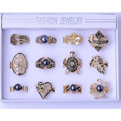 SophiaXuan 2021 Gold Plated Ring Fashion Hawaiian Black Pearl Flower Engagement Rings Sets for Women Jewelry Set Christmas Gifts