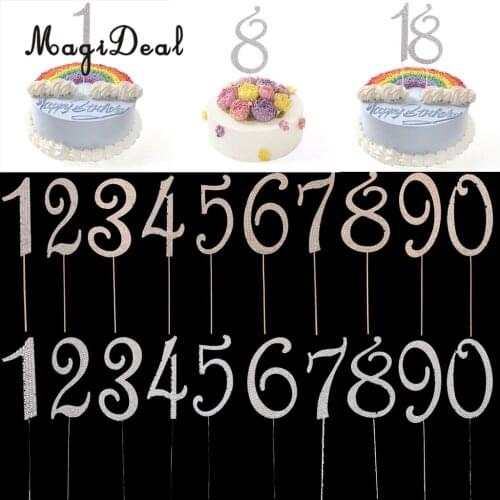 Glitter Alloy Rhinestone 0-9 Numbers Figures Cake Topper Cupcake Picks Wedding Birthday Baby Shower Party Cake Centerpieces