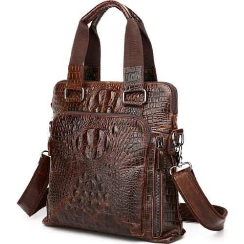 Crocodile Vintage Crossbody Mens Shoulder Bag Real Leather Briefcases Bag Mens Bag Retro Zipper Business Mens Handbag