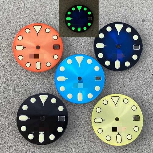 For SKX007/009/NH35 Watch Modification Part Super Green Luminous Watch Dial 28.5MM Single Calendar Watch Dial
