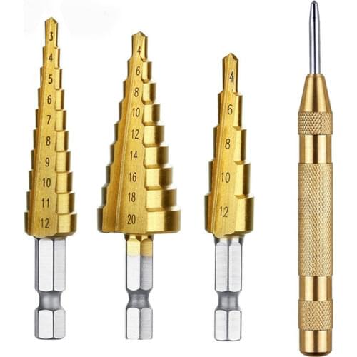 2021 Hot HSS Steel Titanium Step Drill Bit 3-12mm 4-12mm 4-20mm Step Cone Cutt Tools Metal Drill Bit Set for Woodworking Wood