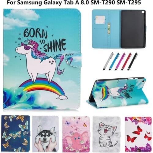 Unicorn Puppy Cat Smart Cover For Samsung Galaxy Tab A 8 Case T290 T295 T297 SM-T295 Tab A8.0 Tablet Stand Shell Funda + Gift
