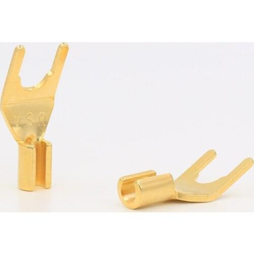 VB431G 12pcs High Quality Gold Plated Spade Plug Speaker Cable Spade Connector Terminal Plug