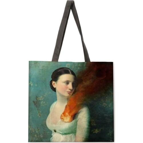 Girls Magic Flower Fantasy Linen Shopping Bag Ladies Shoulder Bag Foldable Shopping Bag Fashion Beach Bag Handbag