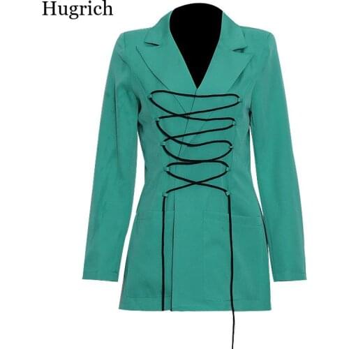 Bandage Hollow Out Blazer for Women Notched Long Sleeve Solid Sexy Blazers Female Spring Fashion New Clothing 2021 Style Trf