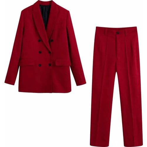 Za Women Autumn Fashion With Buttons Blazers Coat Vintage Long Sleeve Female Outerwear And High Waist Casual Suit Pants Sets