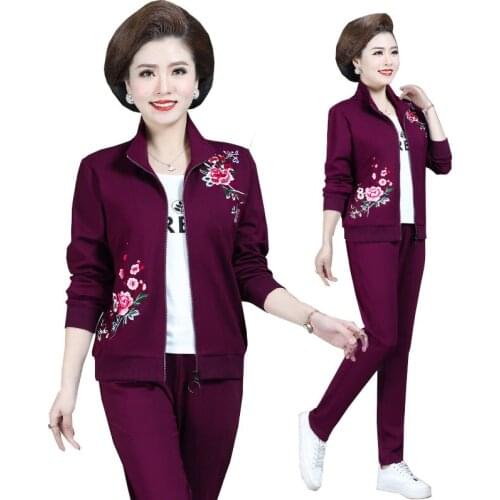 Women Tracksuits Set 2021 Middle-Aged Mom Spring Autumn Printing Jacket+Trousers 2 Piece Set Mom 2 Pieces Suit Sportswear Suit A