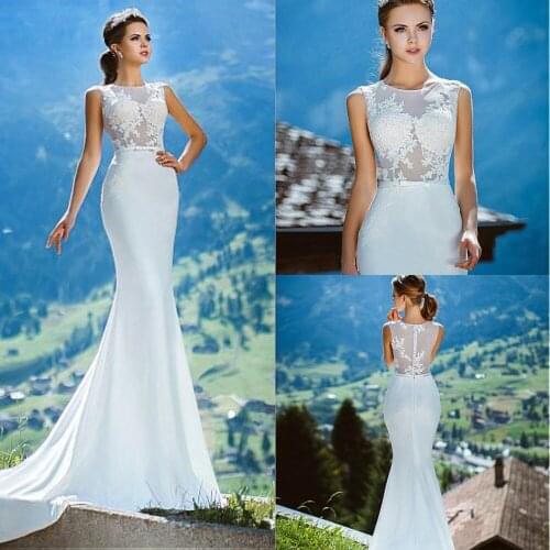 Romantic O-Neck Chiffon Mermaid Wedding Dress See Through Bodice Floor Length Zipper Back Bridal Gowns Vestidos de Novia