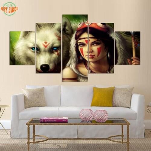 NEW 1-3-4-5 Piece Canva Art girl spear warrior wolf HD Painting Living Room Decorations For Home Wall Art Prints Canvas B383