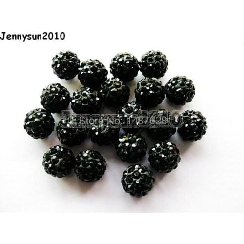 10mm Jet Black Top Quality Czech Crystal Rhinestones Pave Clay Round Disco Ball Spacer Beads For Jewelry crafts 100pcs / Pack