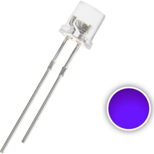 100PCS 5MM Flat Top UV Purple LED Transparent Light Ultra Bright Wide Angle Ultraviolet 395nm - 400nm Lamp Light Beads